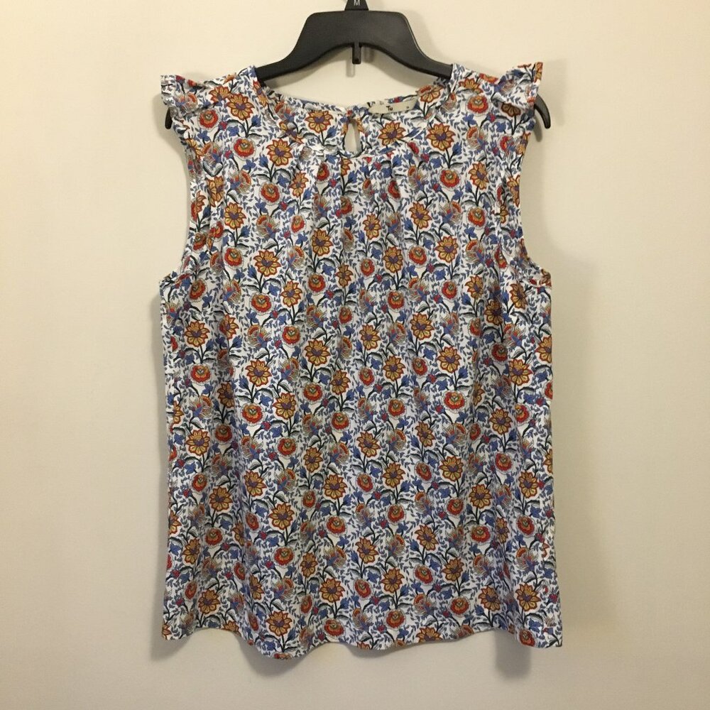 Tu UK Brand Floral Paisley Sleeveless Blouse Flutter Shoulder Size 14